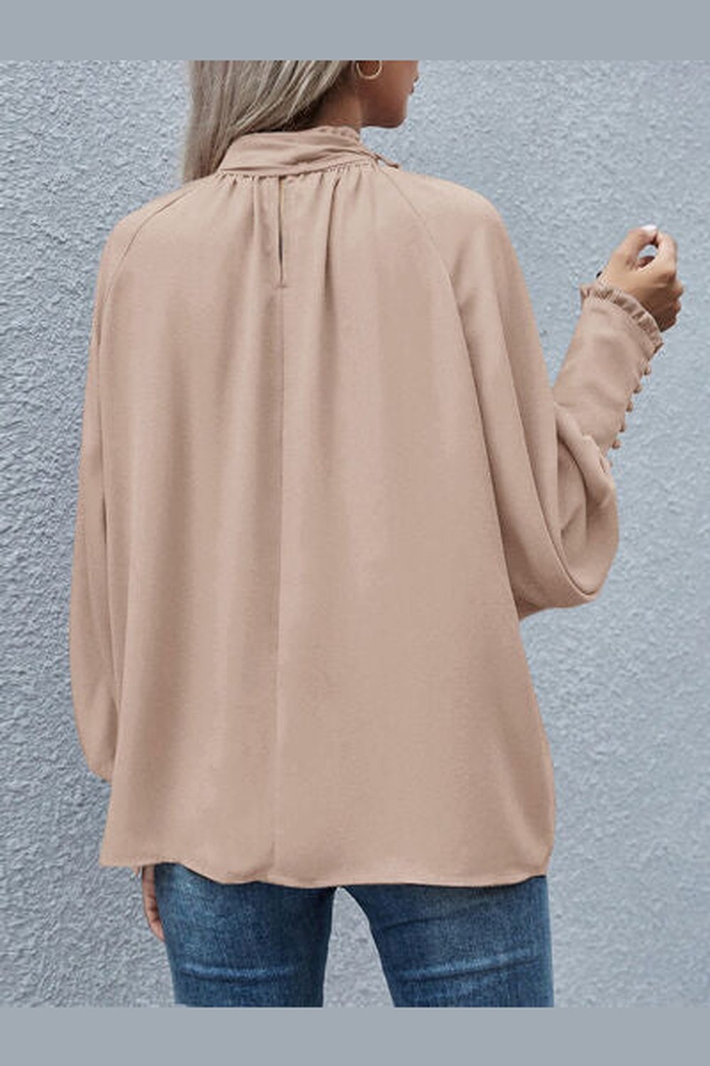 Tie Neck Lantern Sleeve Blouse