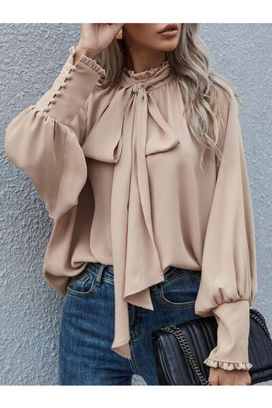 Tie Neck Lantern Sleeve Blouse