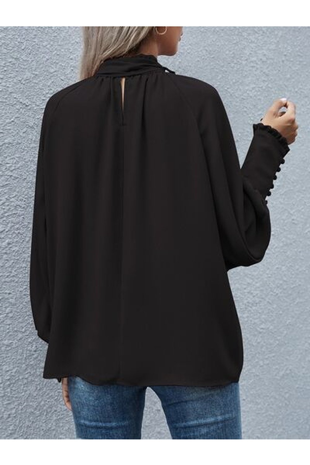 Tie Neck Lantern Sleeve Blouse