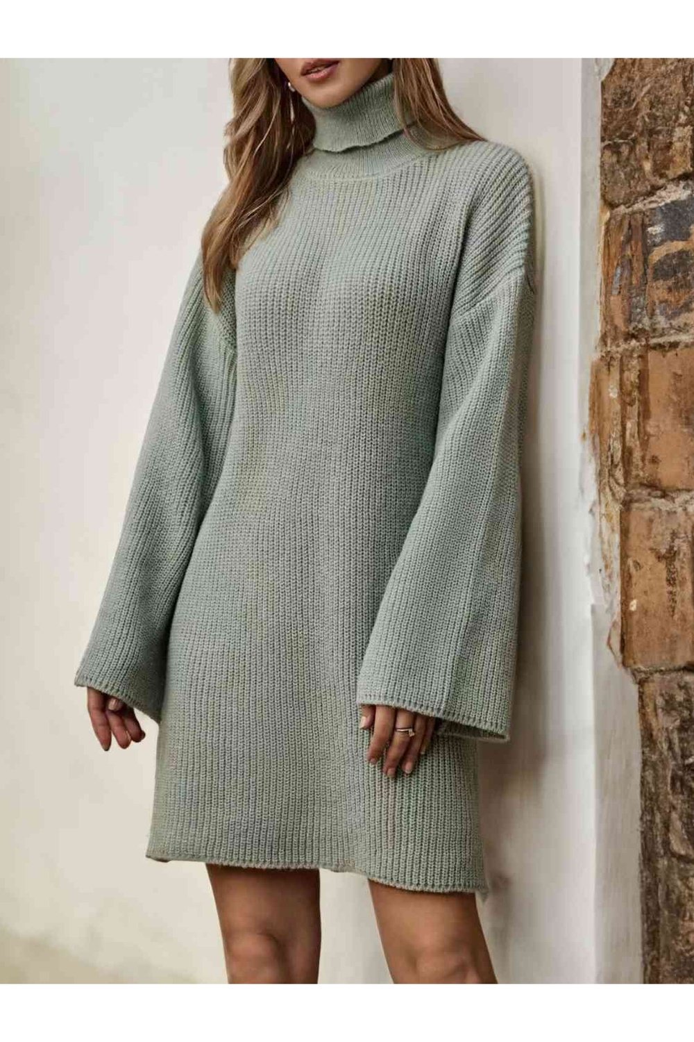 Turtleneck Dropped Shoulder Sweater Dress