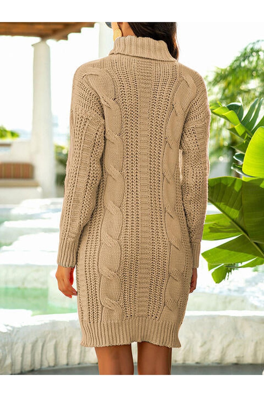 Turtleneck Ribbed Sweater Dress