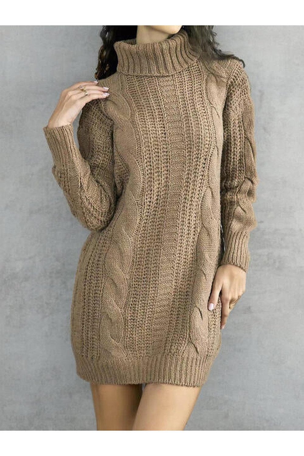 Turtleneck Ribbed Sweater Dress