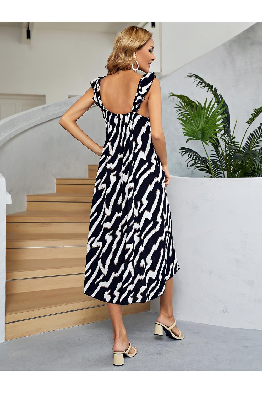 Two-Tone Low Back Midi Dress