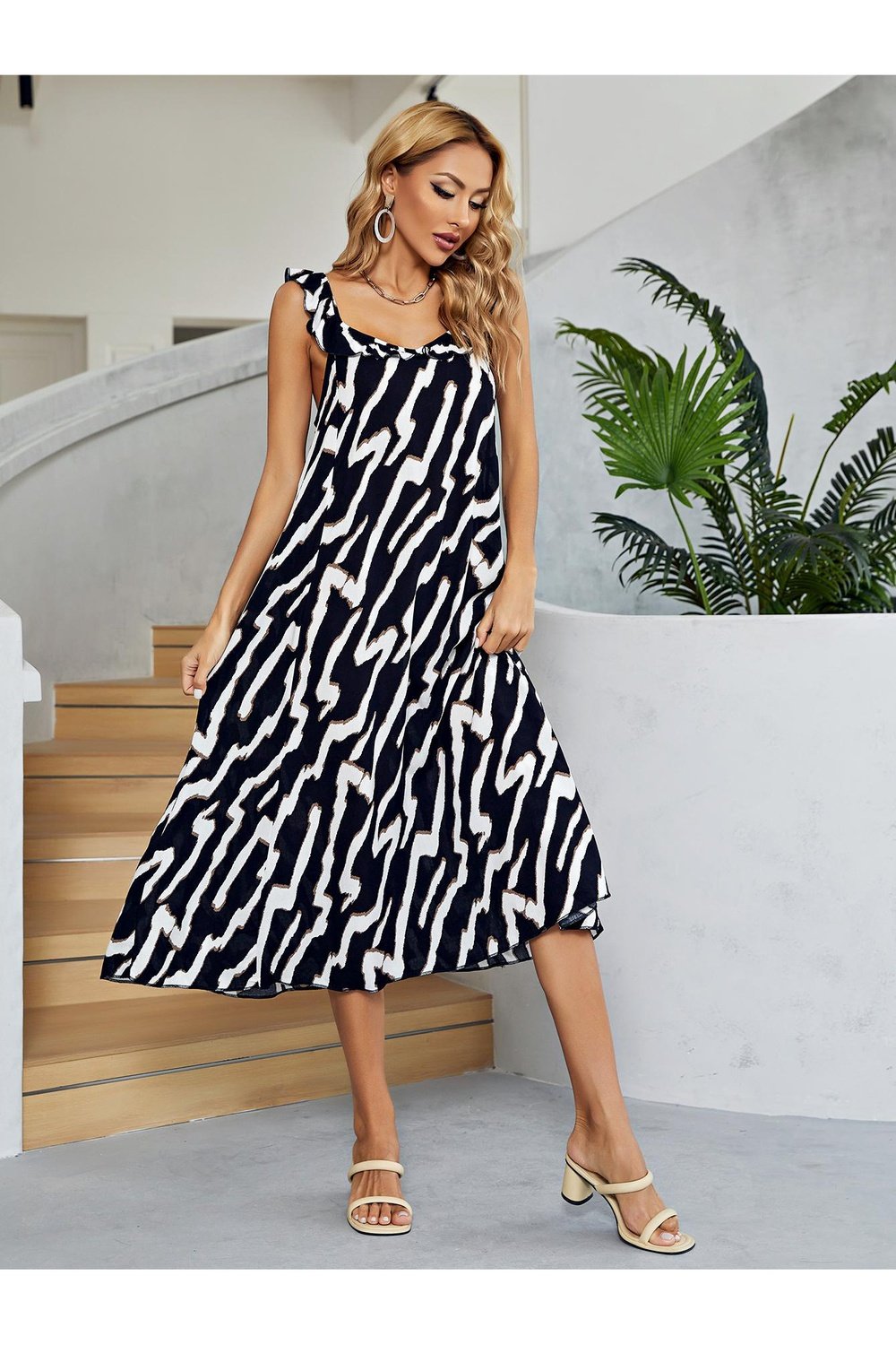 Two-Tone Low Back Midi Dress