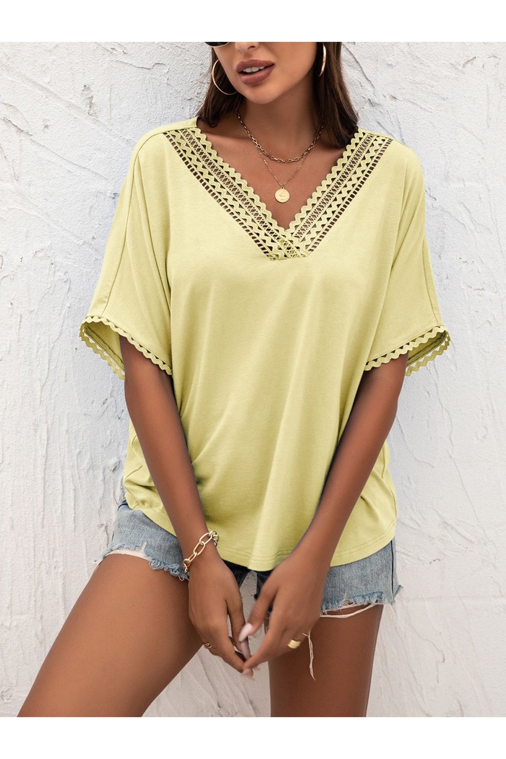 V-Neck Short Sleeve Blouse