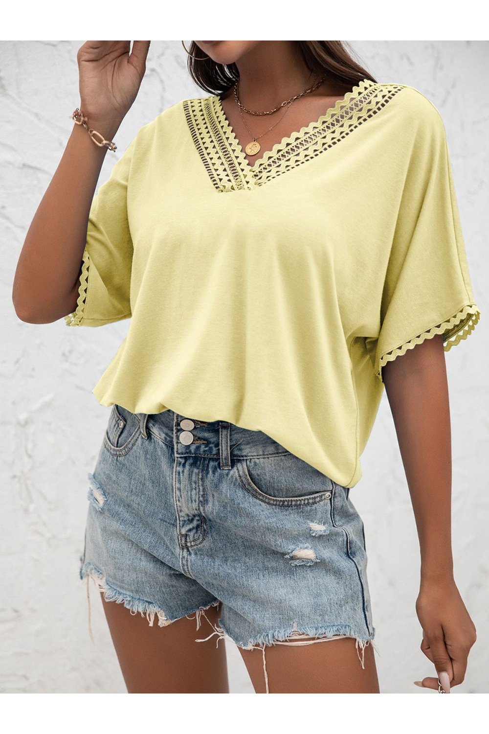 V-Neck Short Sleeve Blouse