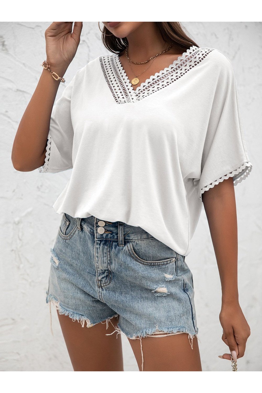 V-Neck Short Sleeve Blouse