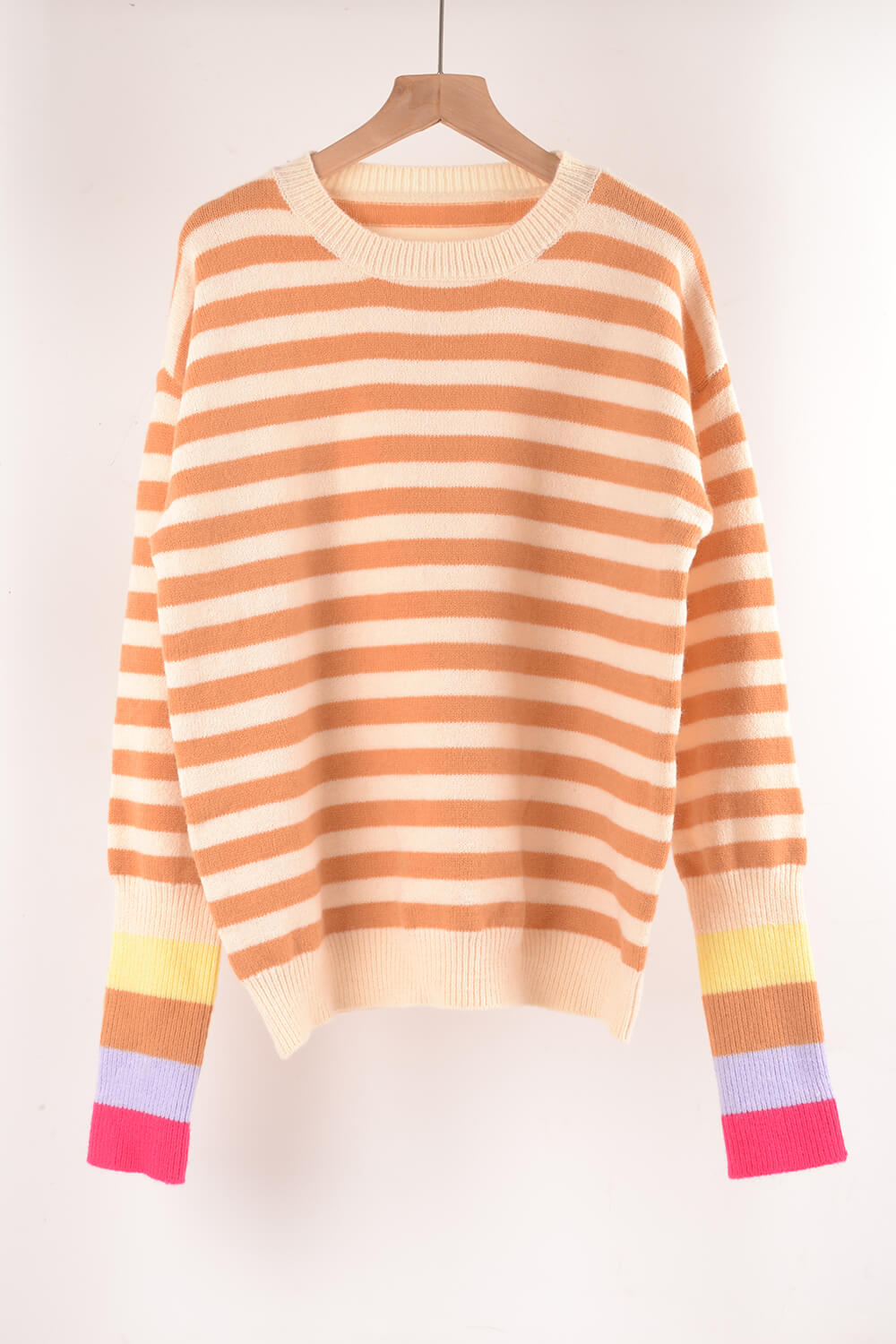 Warm Spice Striped Round Neck Sweater