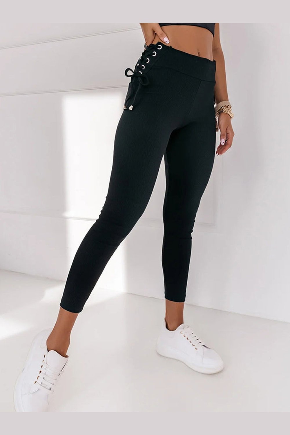 Wide Waistband Lace-Up Leggings