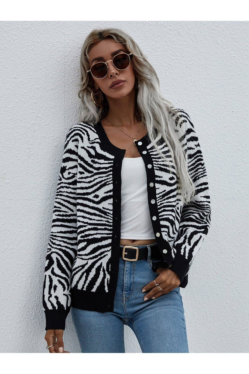 Zebra Print Button Down Cardigan