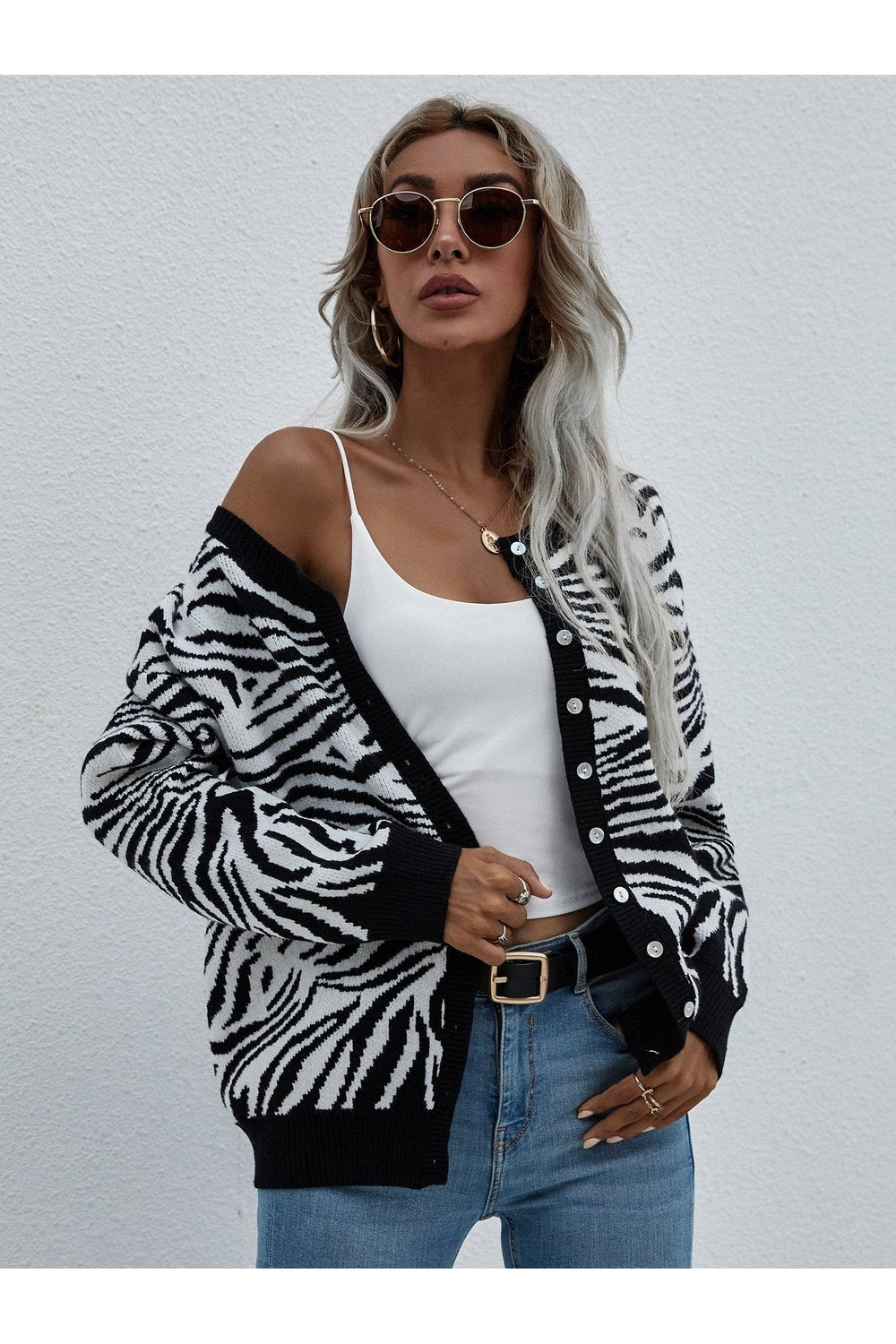 Zebra Print Button Down Cardigan