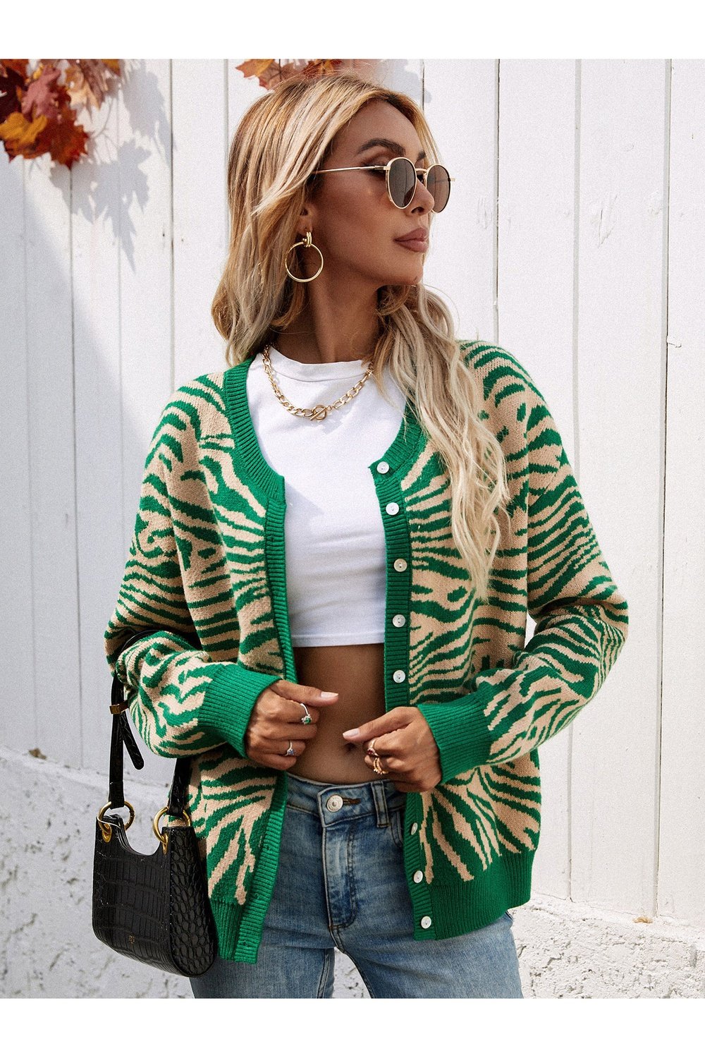 Zebra Print Button Down Cardigan