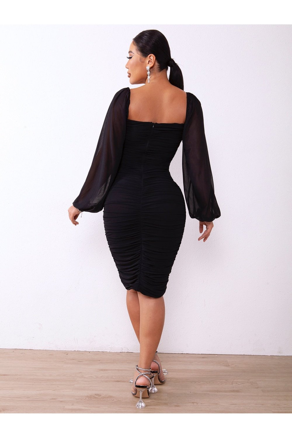 Zip-Back Ruched Bodycon Dress