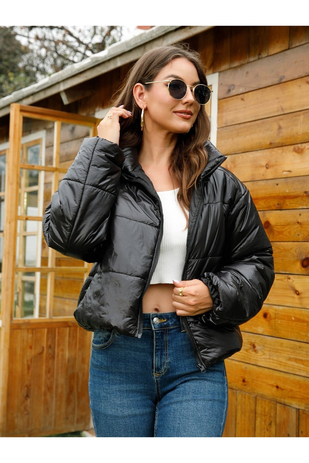 Zip-Up High Neck Puffer Jacket