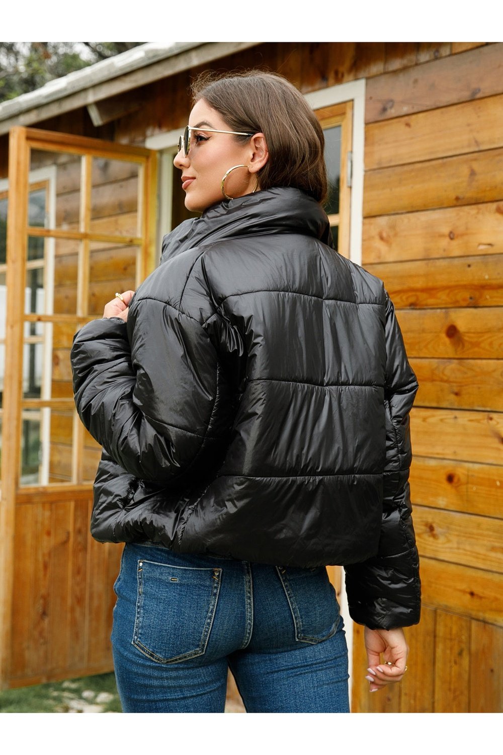 Zip-Up High Neck Puffer Jacket