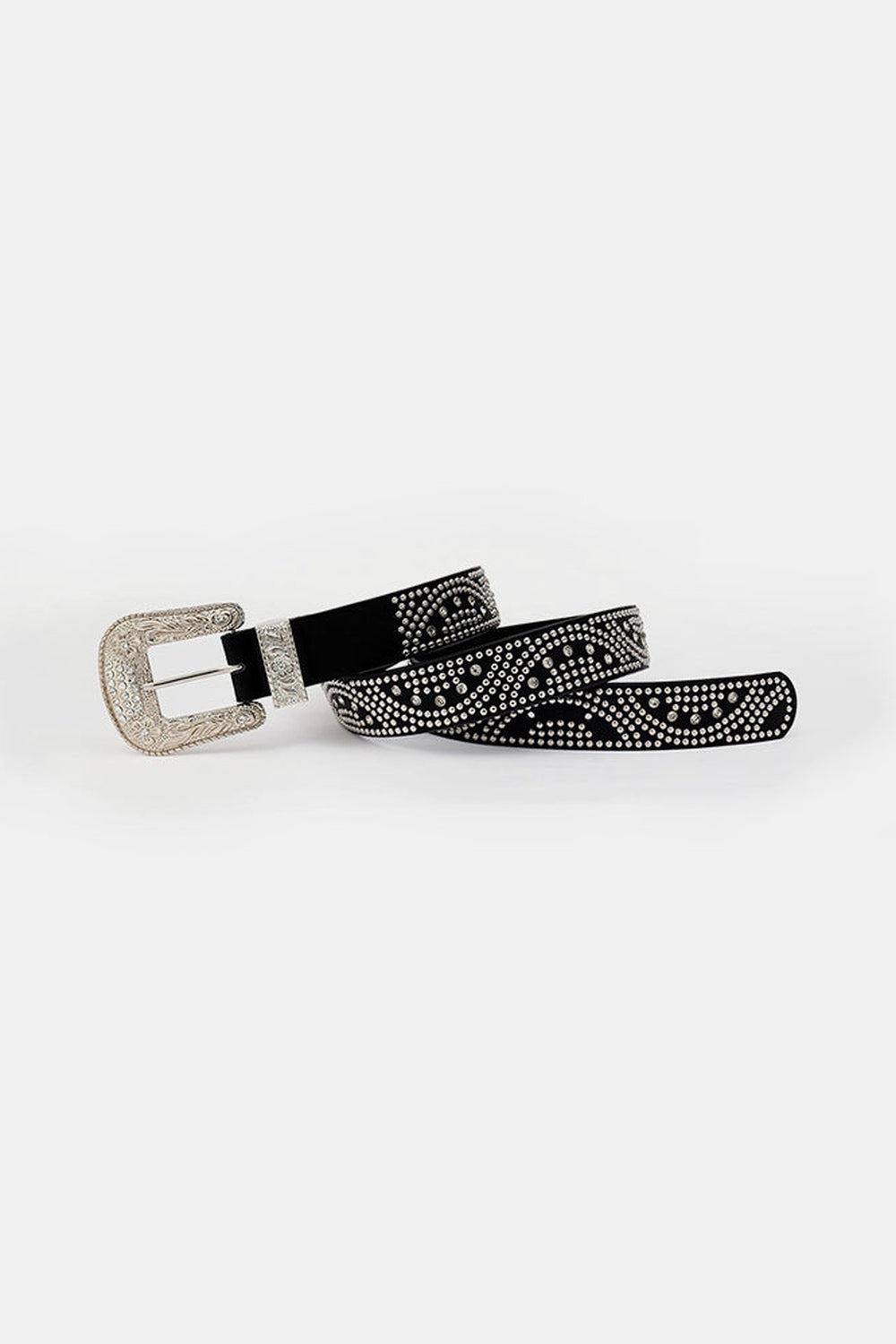 Studded Rhinestone PU Leather Belt