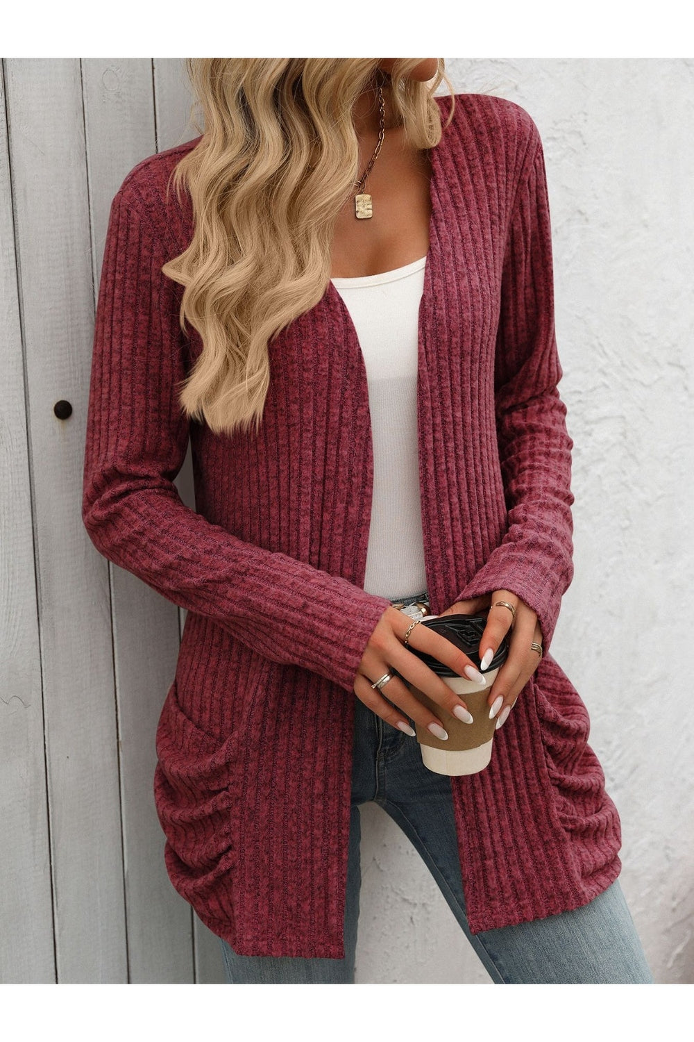 Mandy Open Front Long Sleeve Ribbed Cardigan