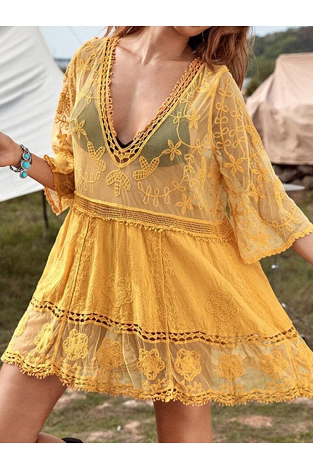 Lace Detail Plunge Cover-Up Dress