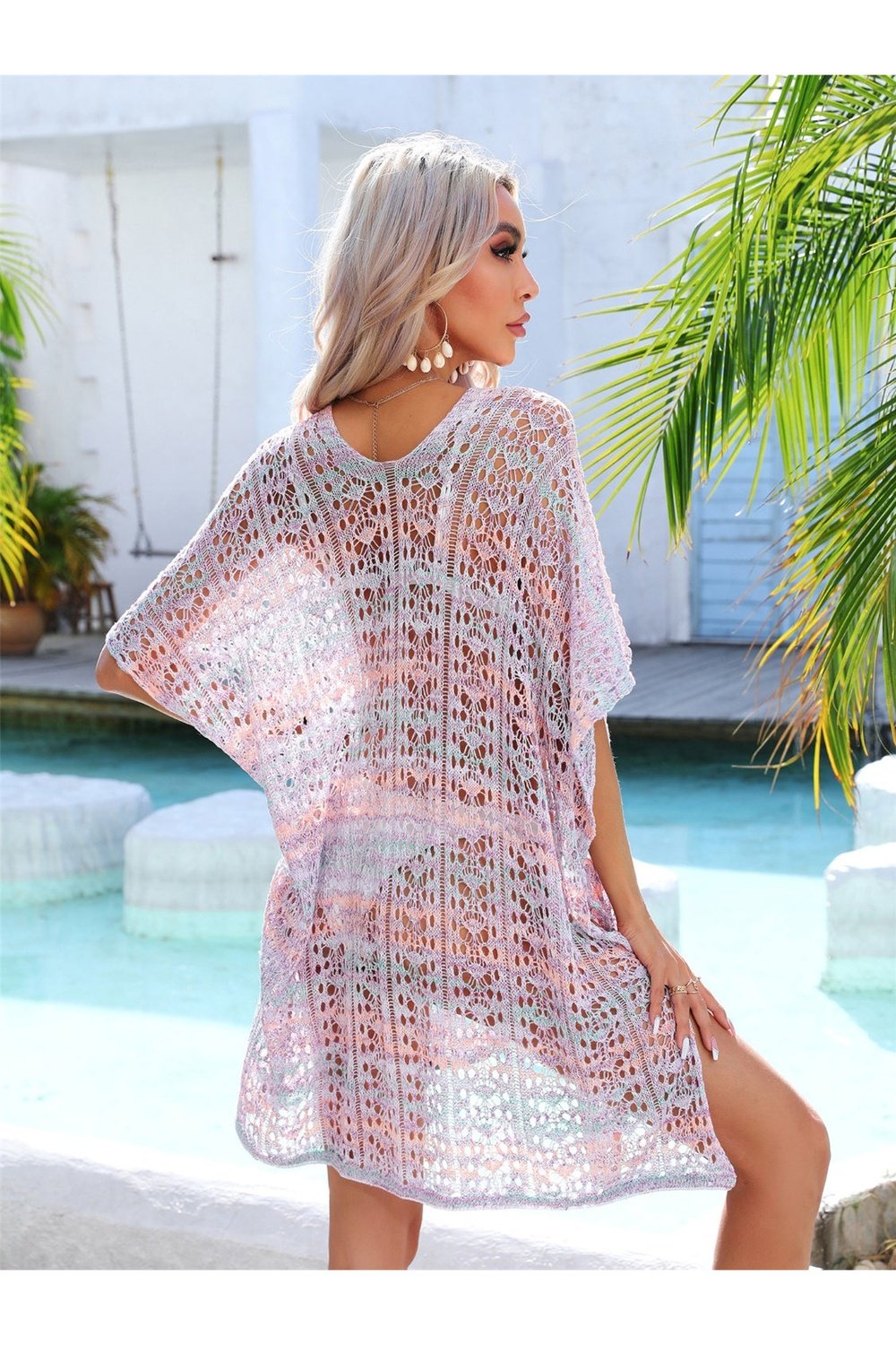 Slit Openwork V-Neck Cover Up