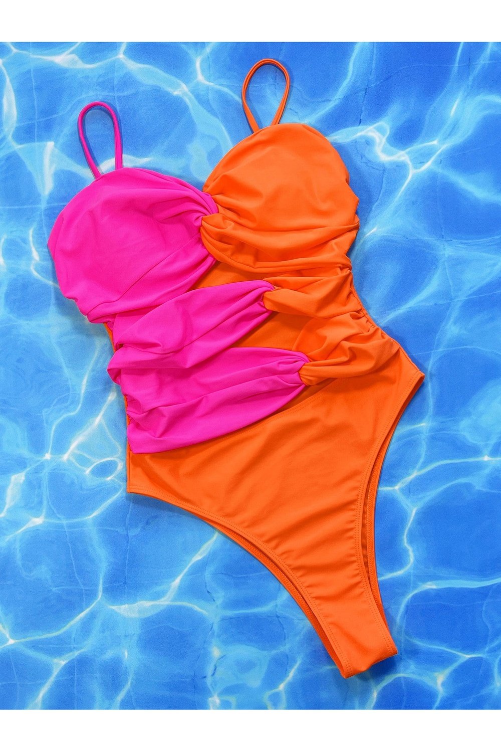 Two-Tone Twisted Cutout One-Piece Swimsuit