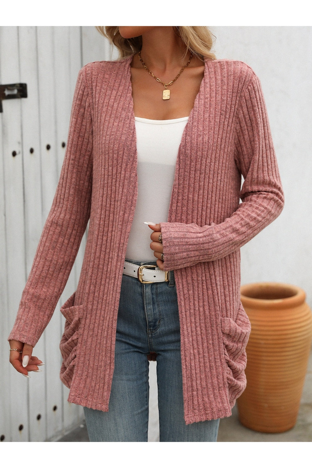 Mandy Open Front Long Sleeve Ribbed Cardigan