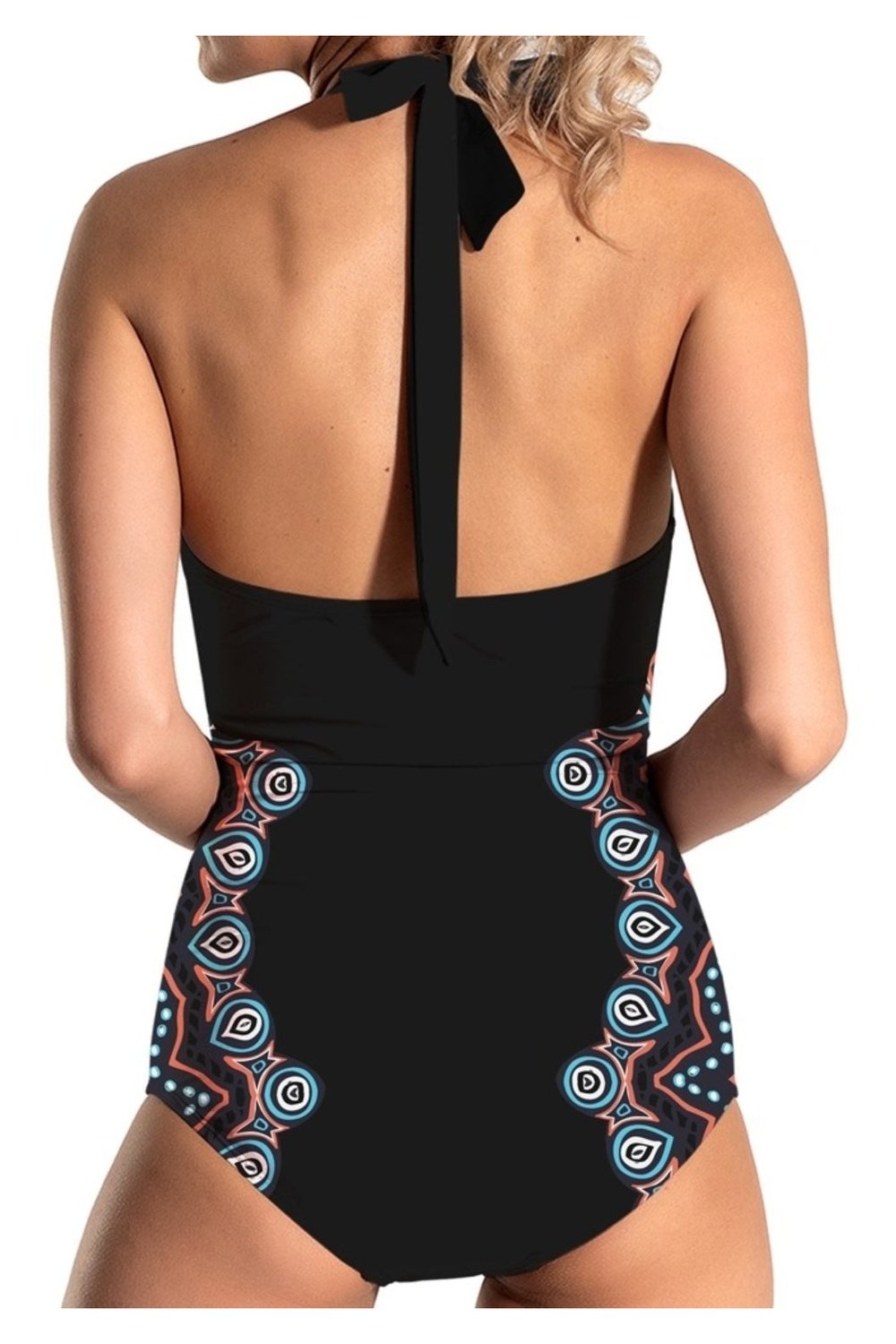 Cutout Printed Halter Neck One-Piece Swimwear