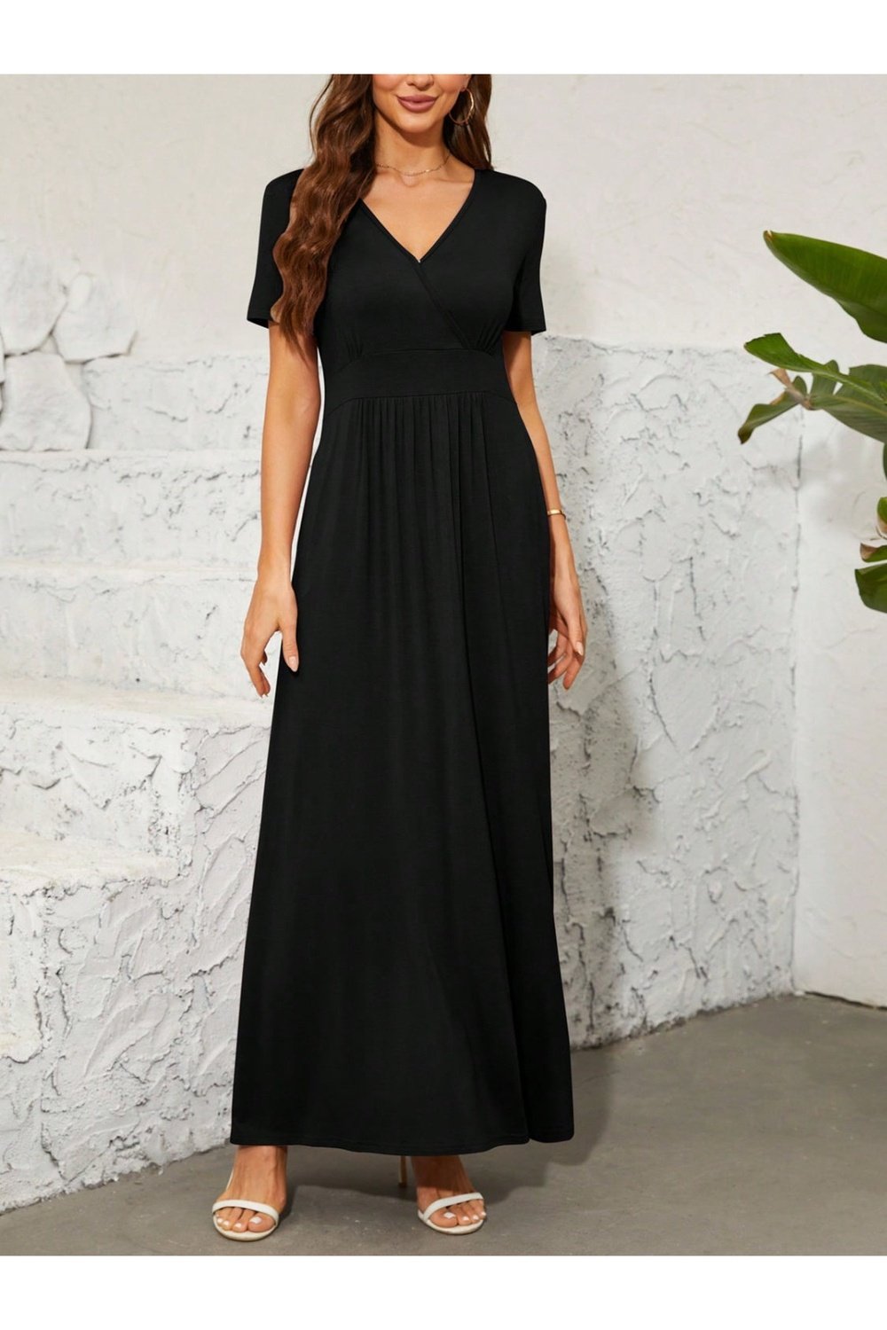 Surplice Short Sleeve Maxi Dress