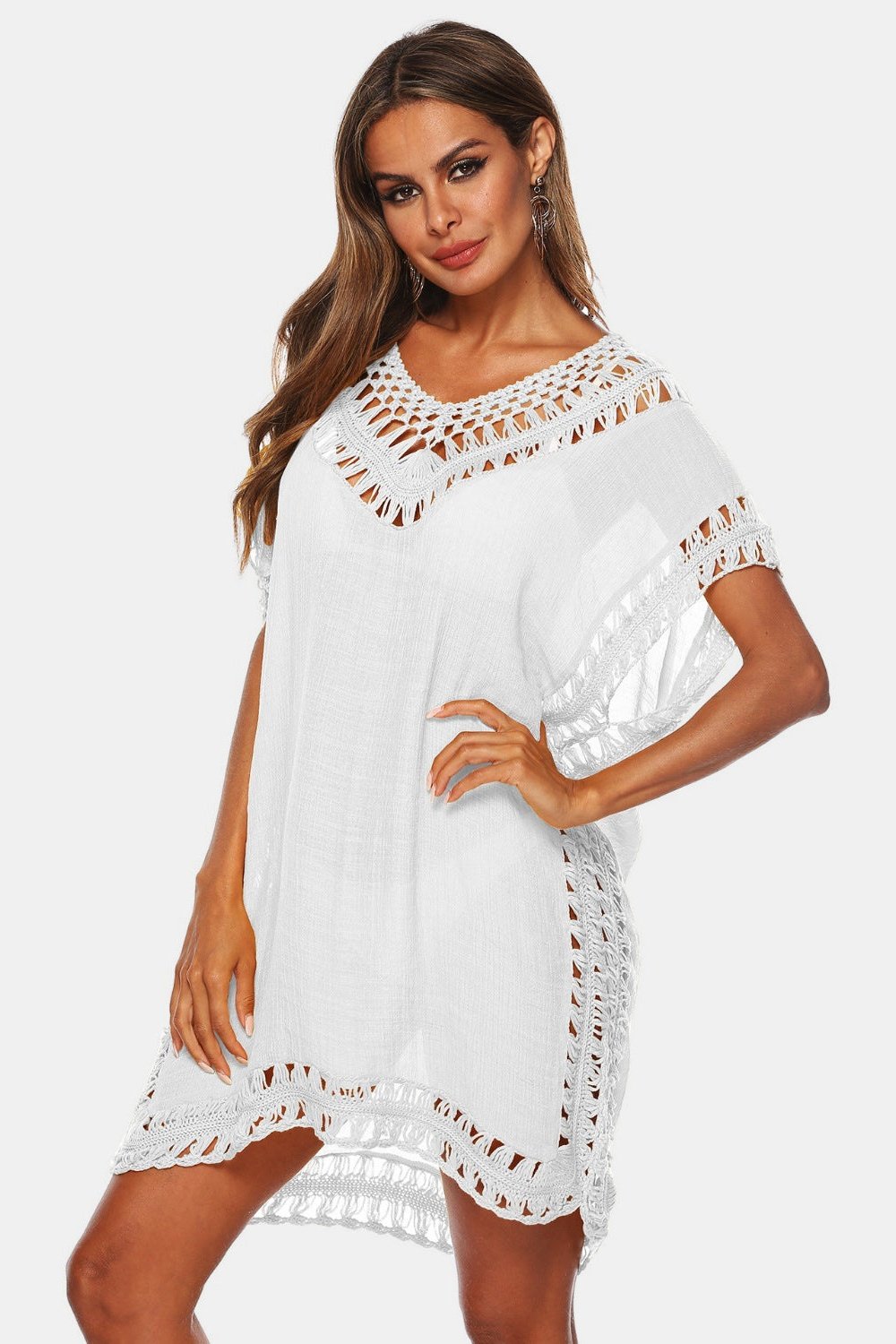 Cutout V-Neck Short Sleeve Cover-Up