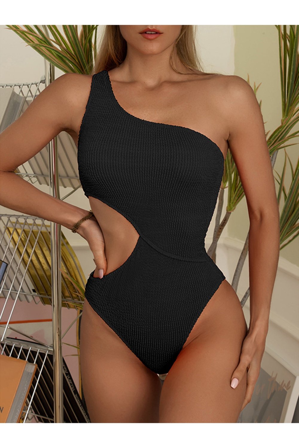 Cutout One Shoulder One-Piece Swimwear