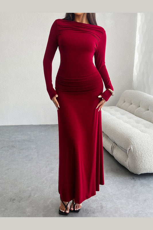 Devine Ruched Long Sleeve Maxi Dress