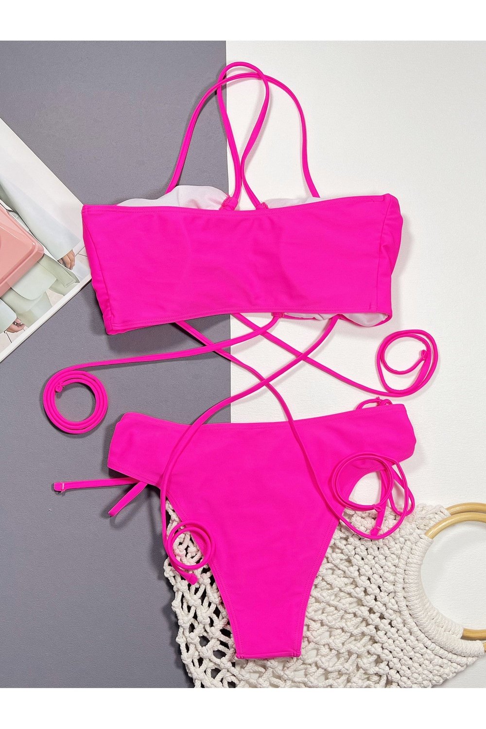 Halter Neck Drawstring Detail Bikini Set