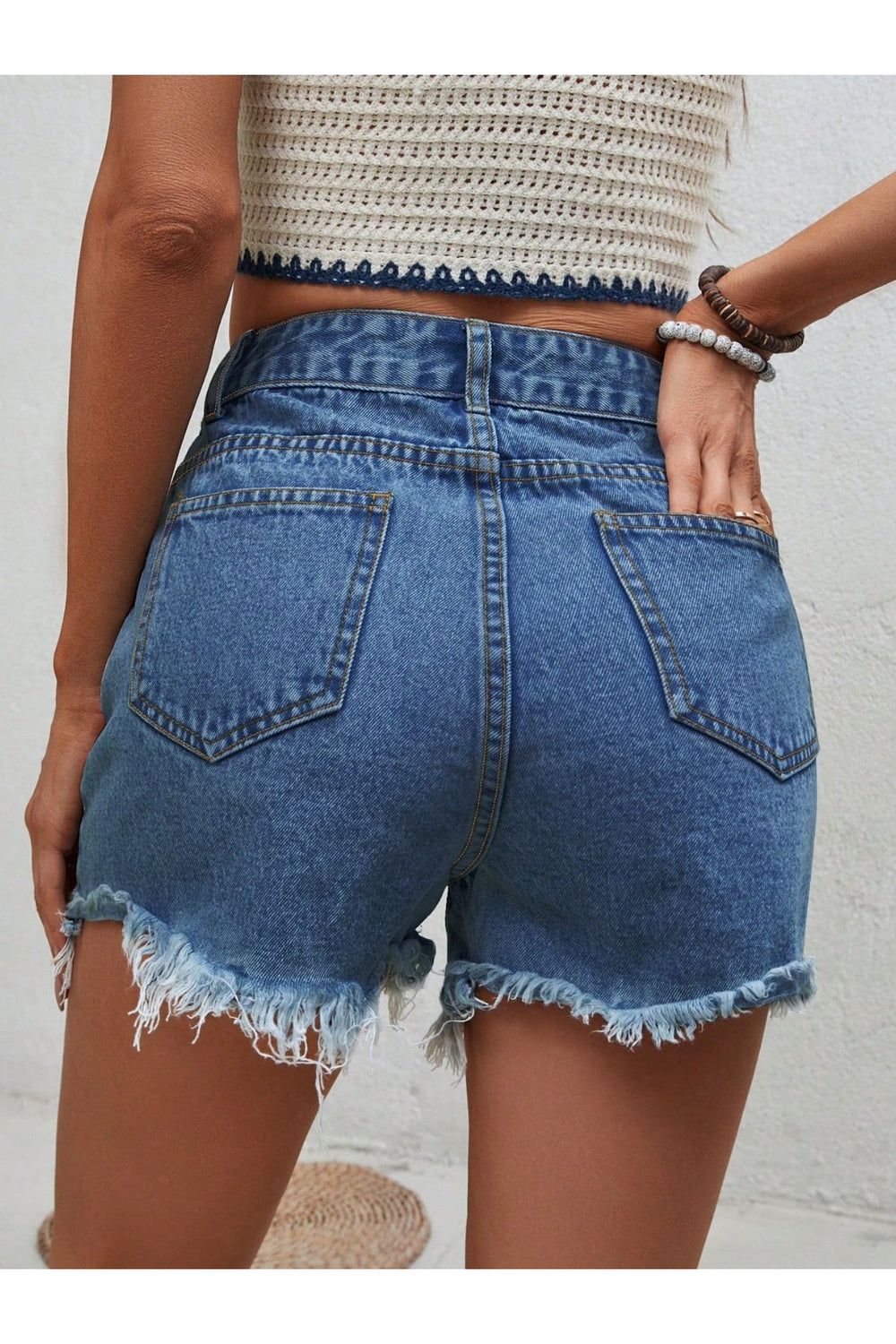 Distressed Raw Hem Denim Shorts