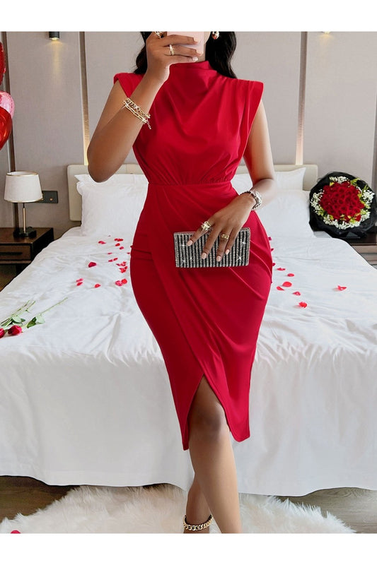 Cutout Slit Mock Neck Sleeveless Dress