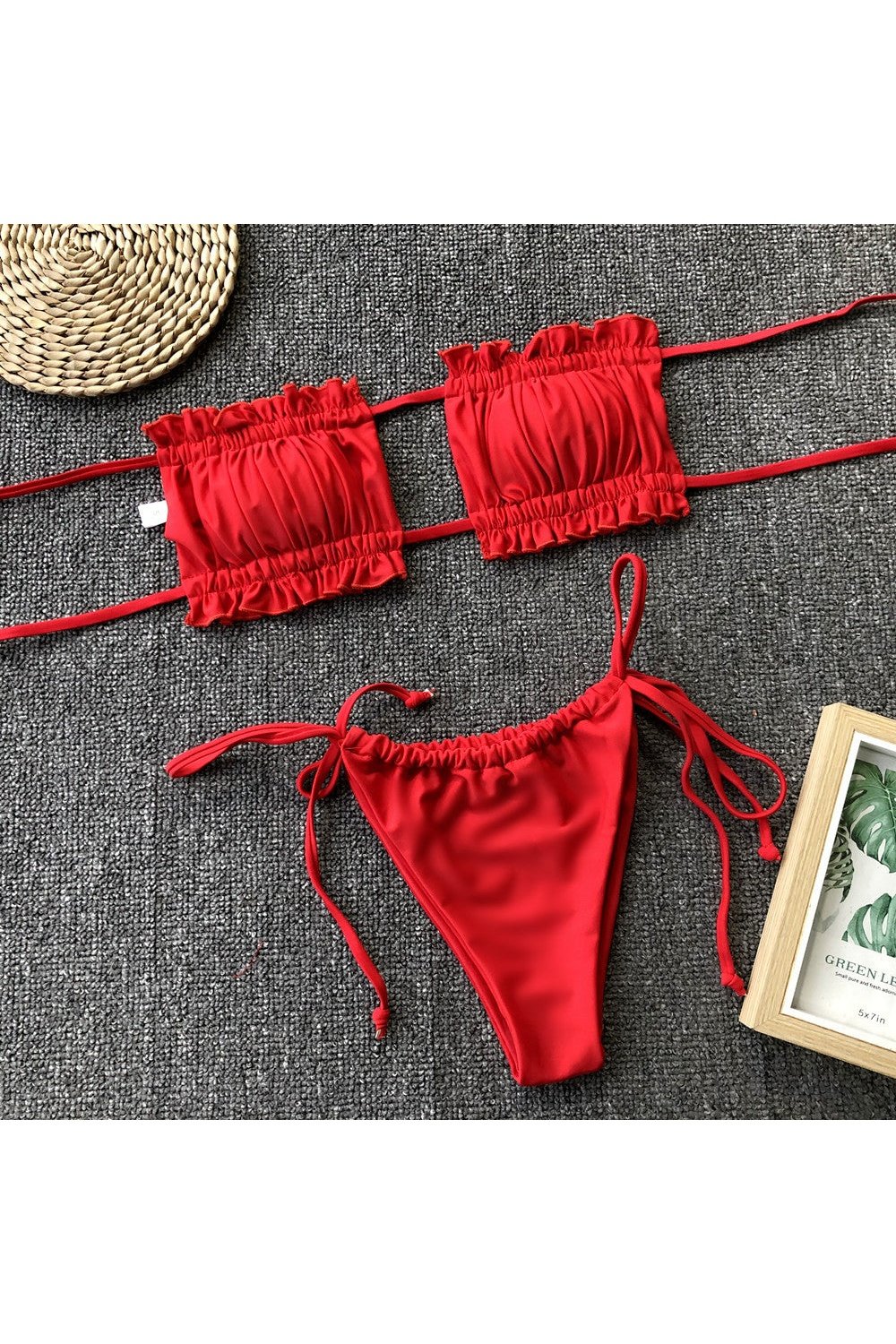 Frill Trim Ruched Bikini Set