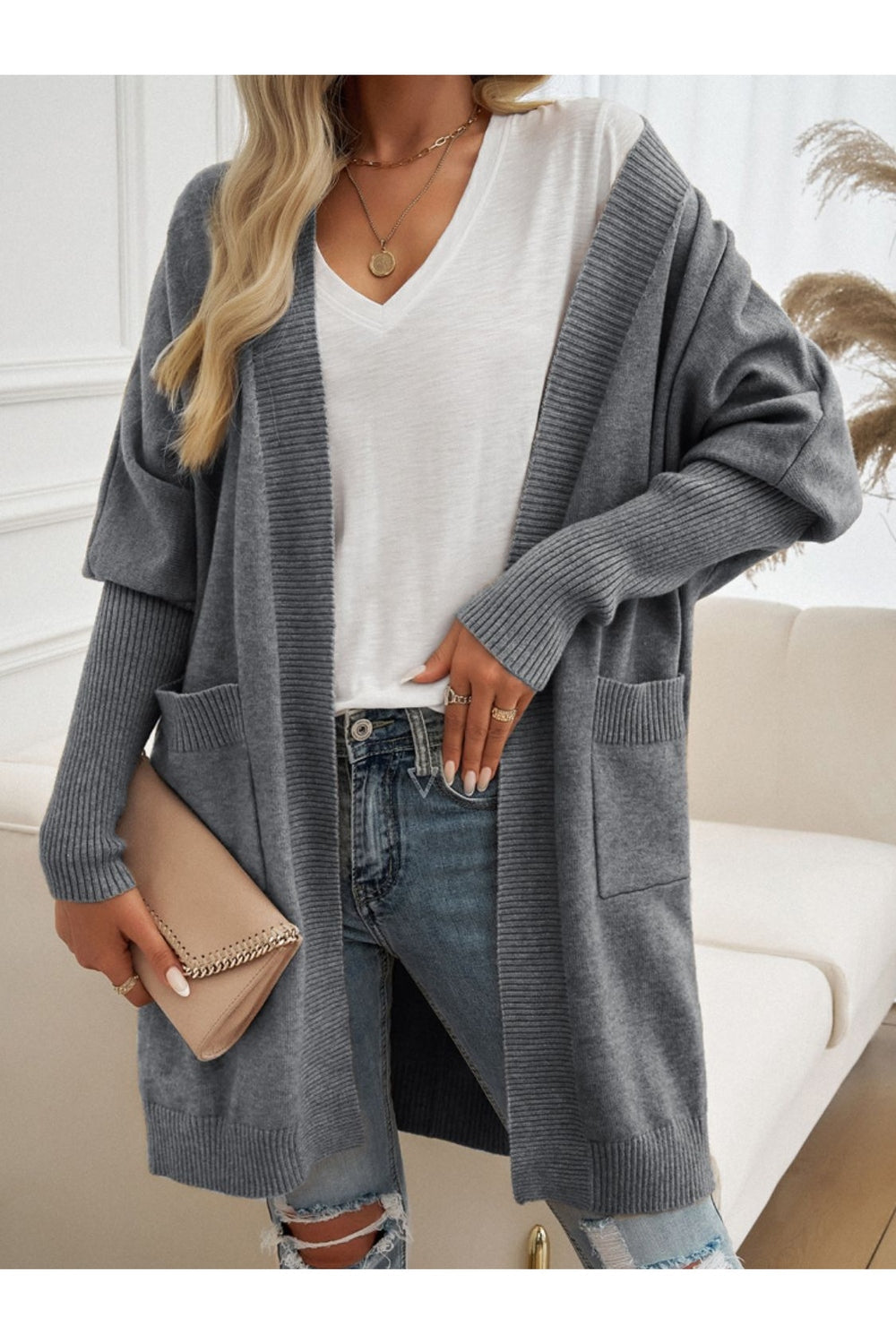 Devine Open Front Long Sleeve Cardigan