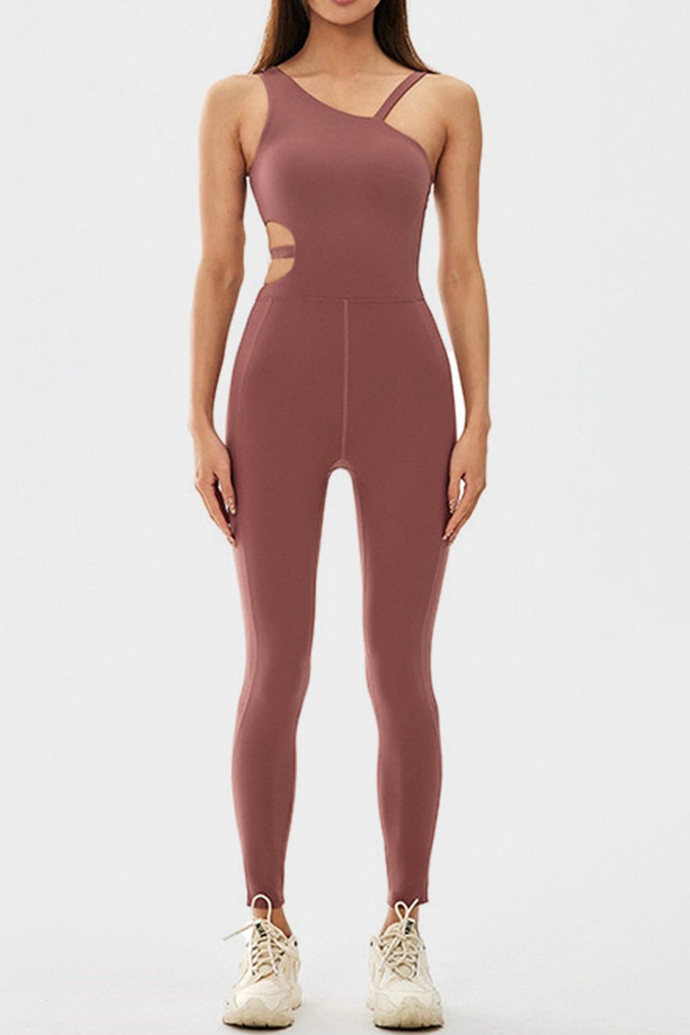 Cutout Asymmetrical Neck Active Jumpsuit