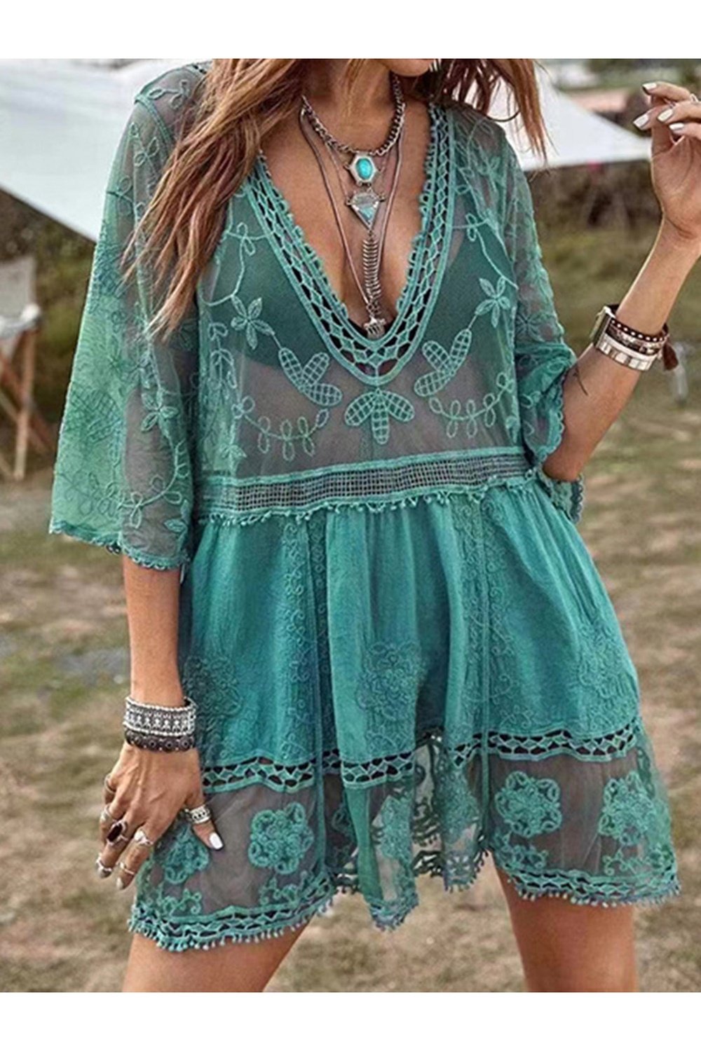 Lace Detail Plunge Cover-Up Dress