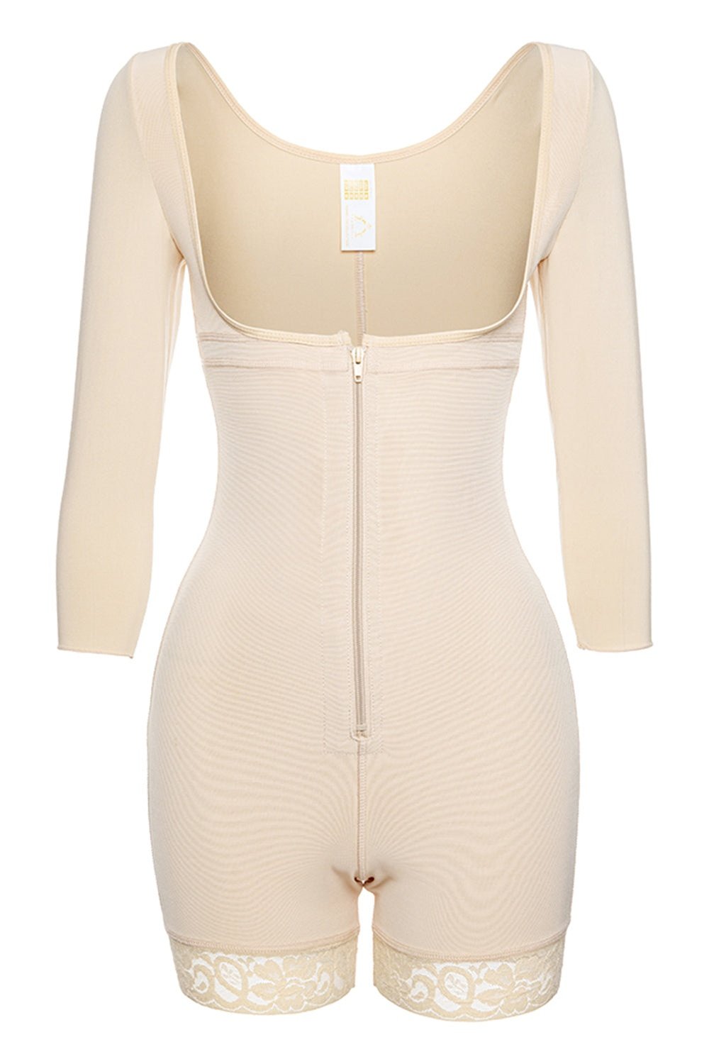 Full Size Zip Up Lace Detail Long Sleeve Shapewear