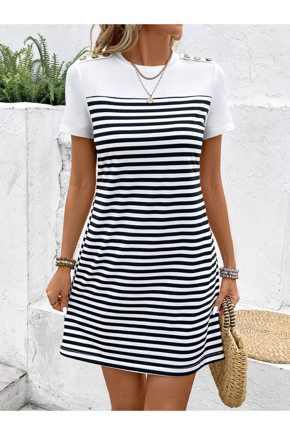 Striped Round Neck Short Sleeve Mini Tee Dress