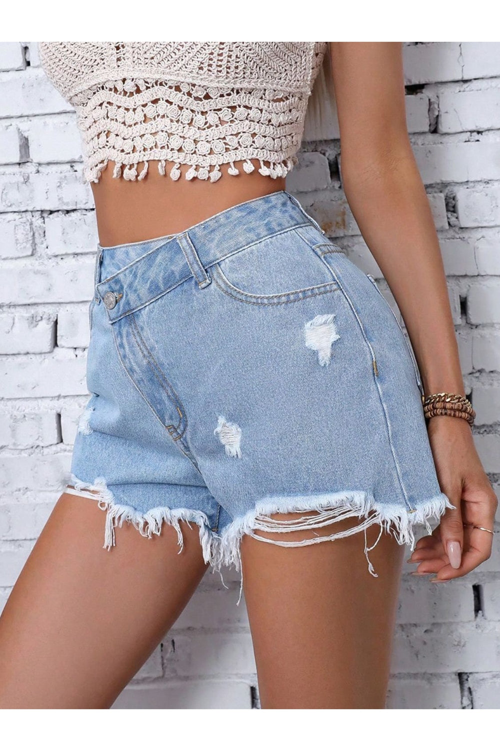 Distressed Raw Hem Denim Shorts