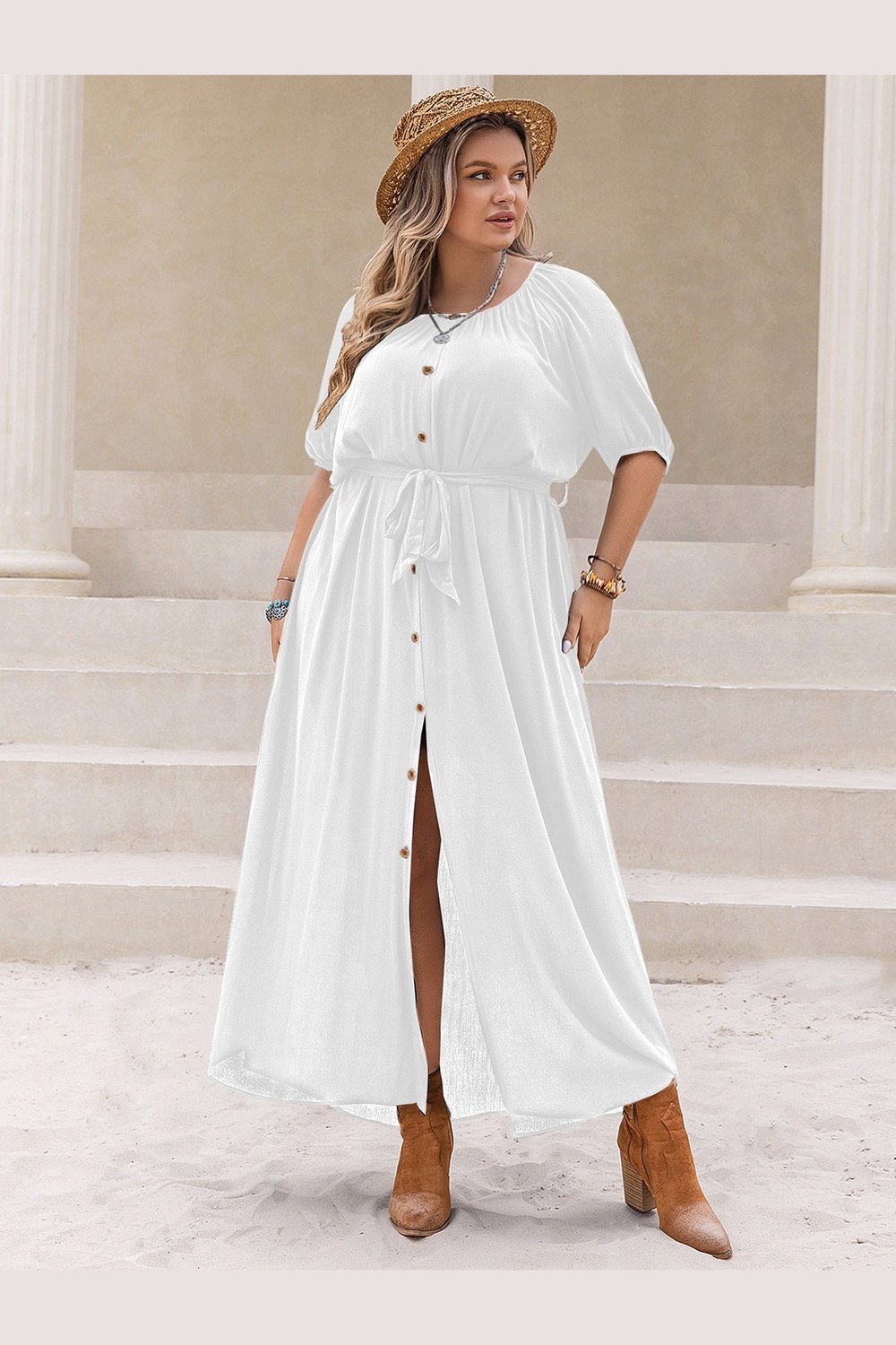 Plus Size Round Neck Half Sleeve Dress