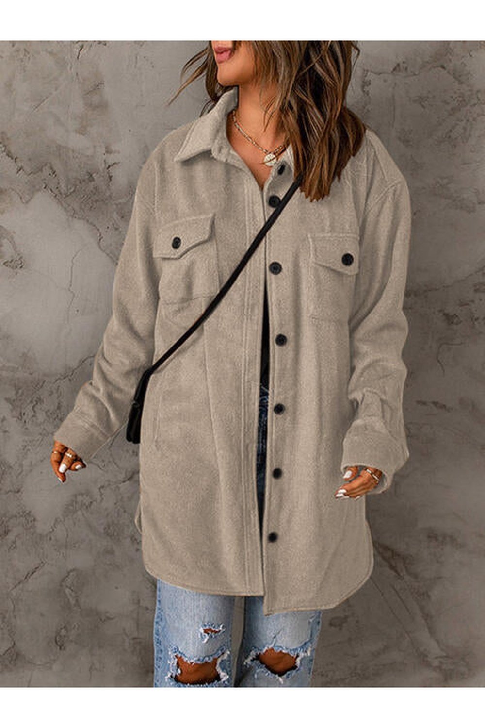 Drop Shoulder Button Down Collared Coat