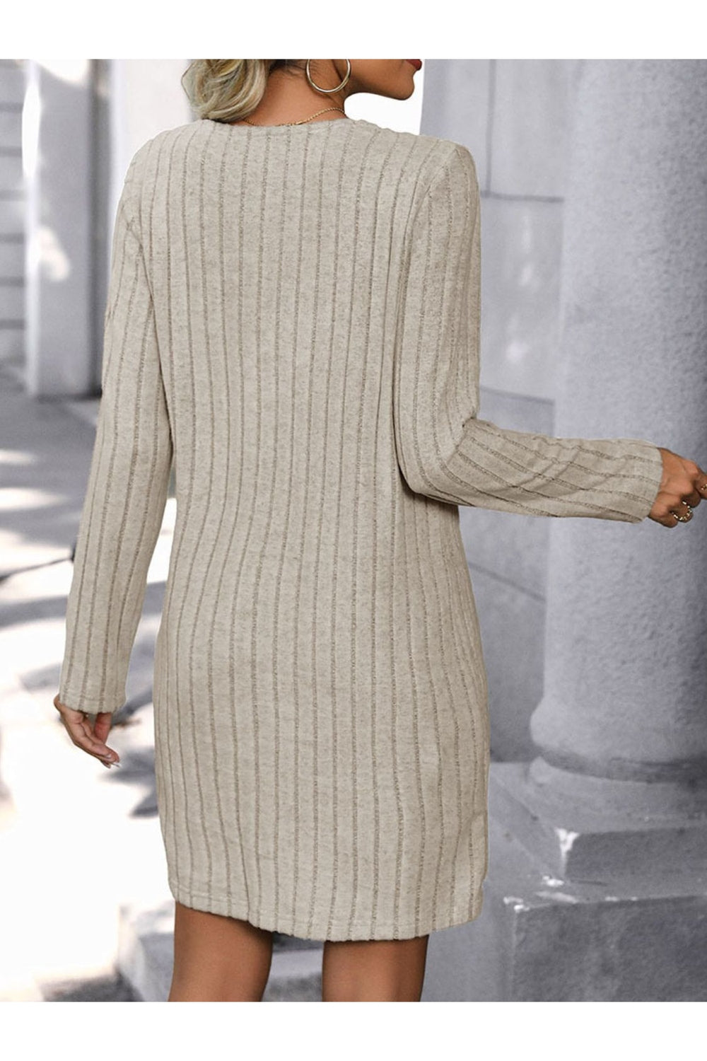 V-Neck Long Sleeve Knit Dress