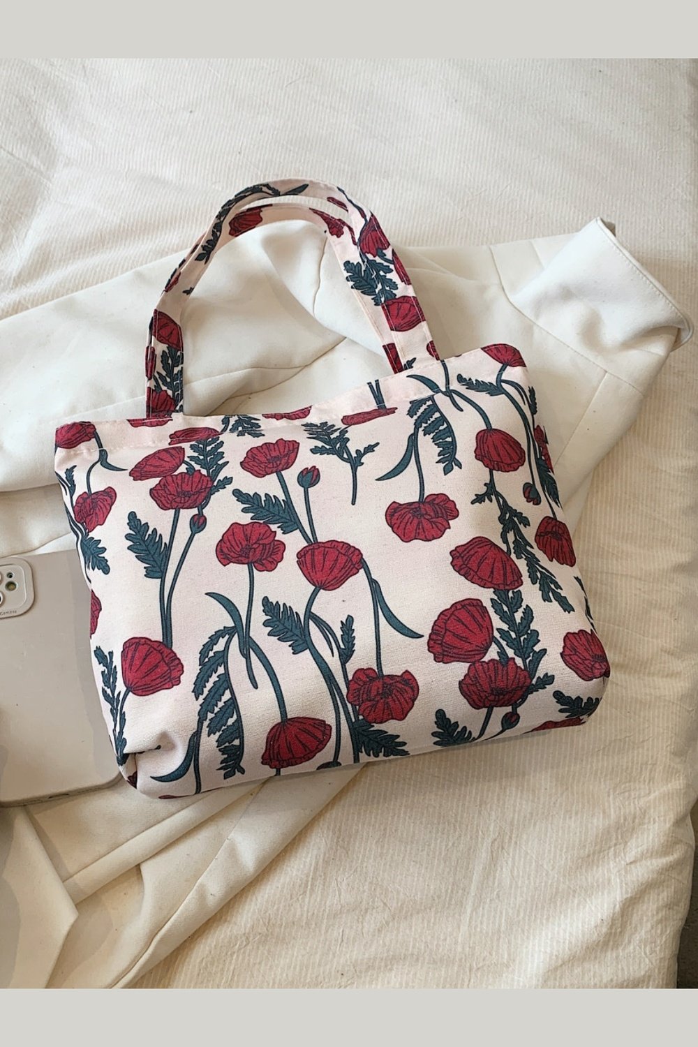 Printed Canvas Handbag with Zipper