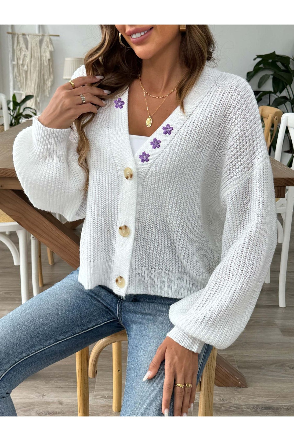 V-Neck Button Up Long Sleeve Cardigan