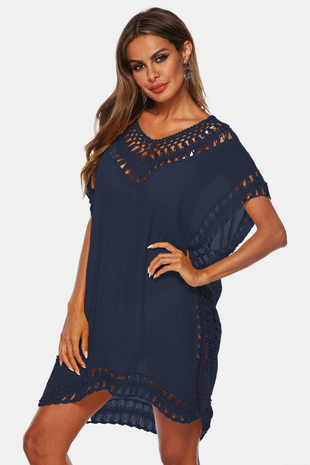 Cutout V-Neck Short Sleeve Cover-Up