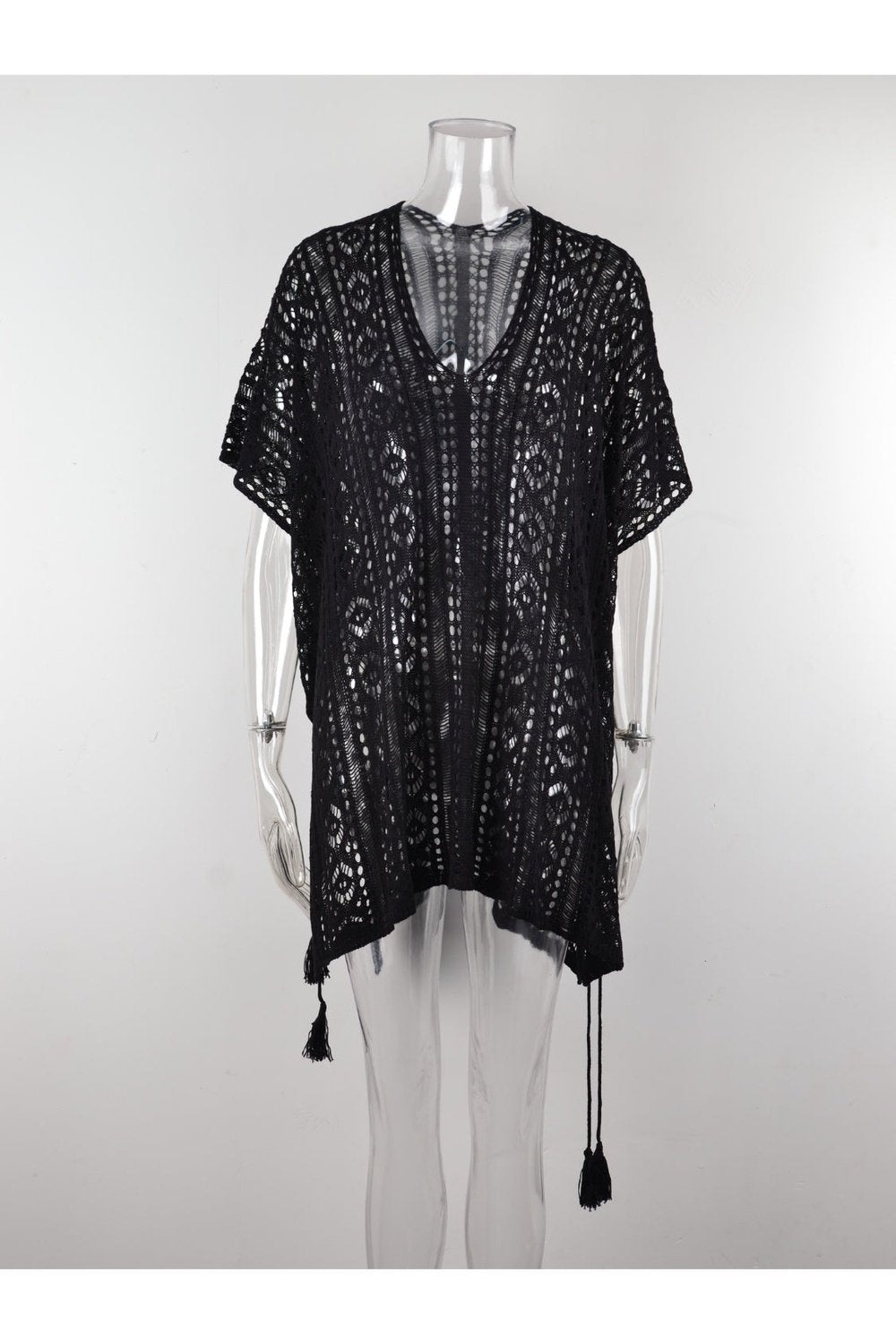 Cutout V-Neck Cover-Up with Tassel