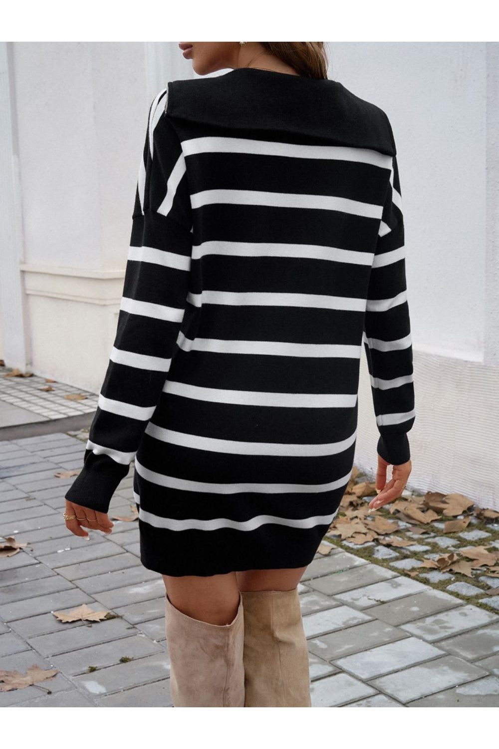 Devine Quarter Zip Striped Long Sleeve Sweater Dress