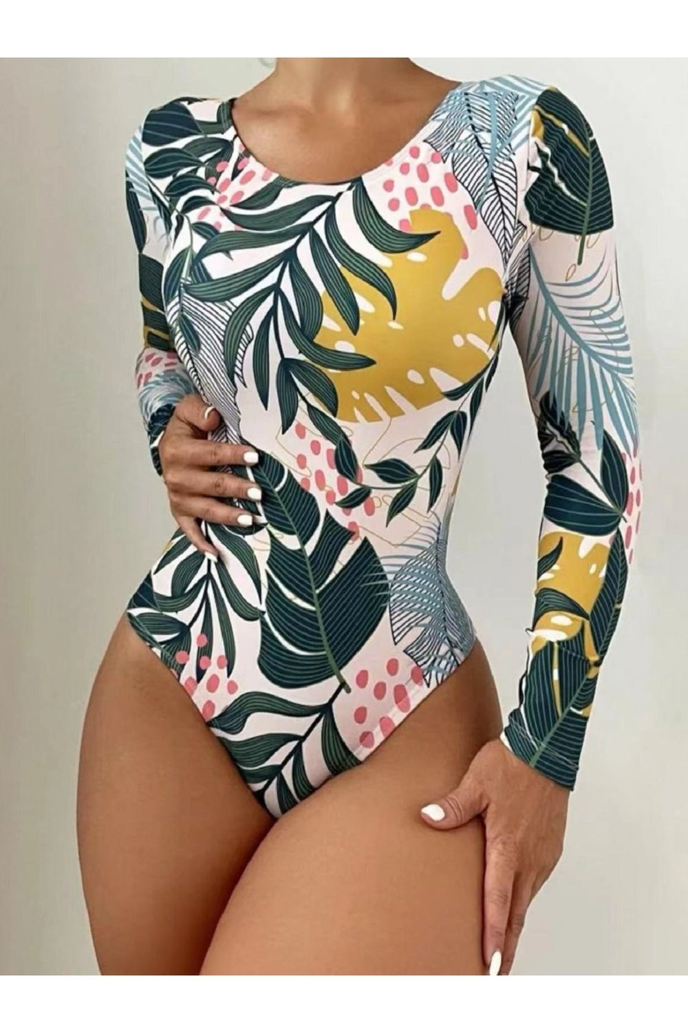 Crisscross Round Neck Long Sleeve Swimwear