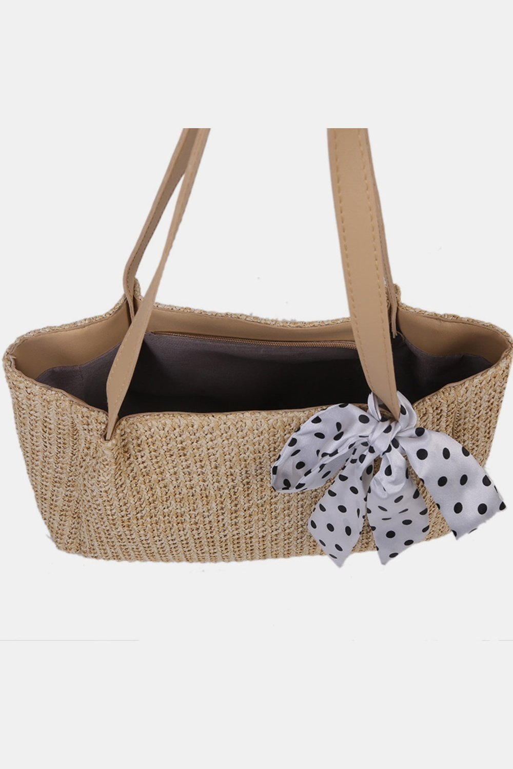 Straw Woven Leather Strap Handbag